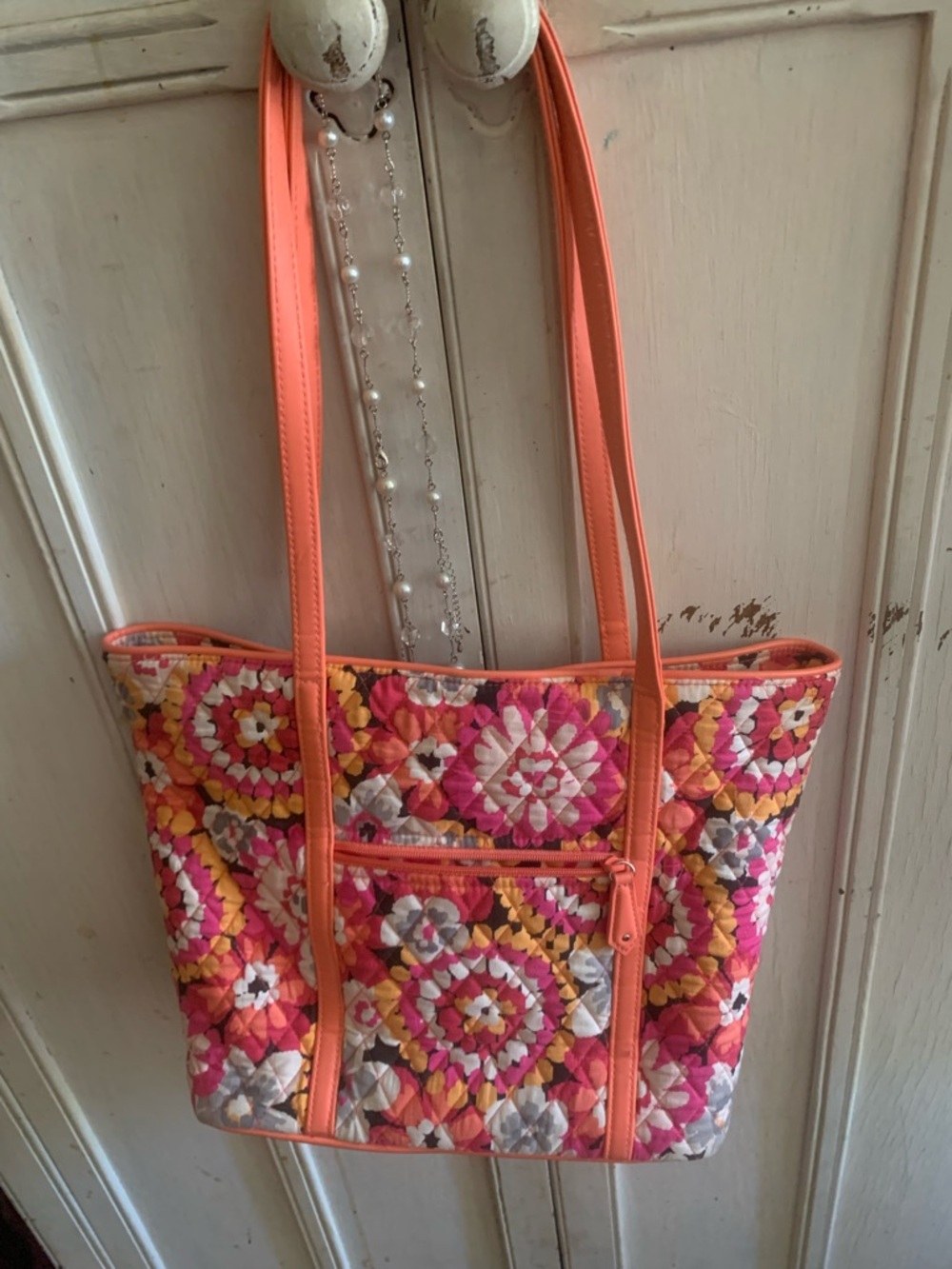 Vera Bradley Quilted Floral Mosaic Tote in Coral Pink and Yellow - Picture 3 of 6